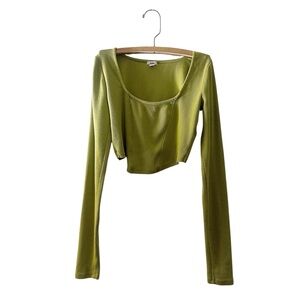 Garage Long Sleeve Ribbed Cropped Top Green